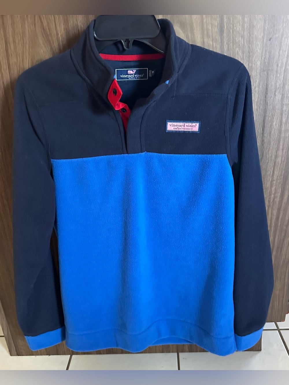 Vineyard Vines Boys XL (18) Fleece Snap
Pullover Jacket Navy Blue Red Trim